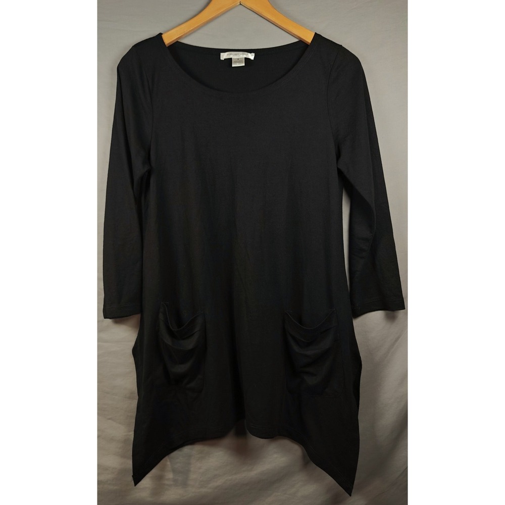 August Silk Womens Black Sharkbite Hem Tunic Top Long Sleeve Pockets Medium